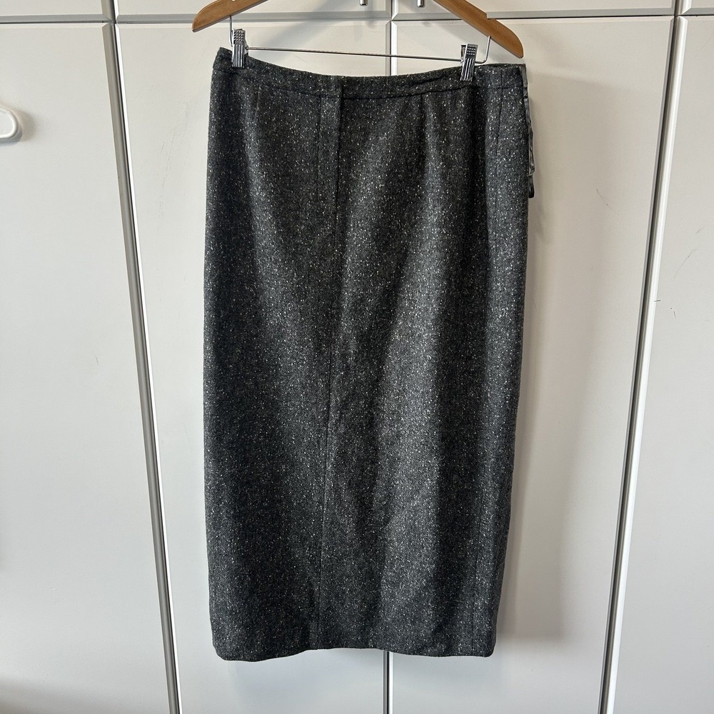 Lauren Ralph Lauren Grey Tweed Wool Midi Pencil Skirt Size 16 Lambswool Blend
